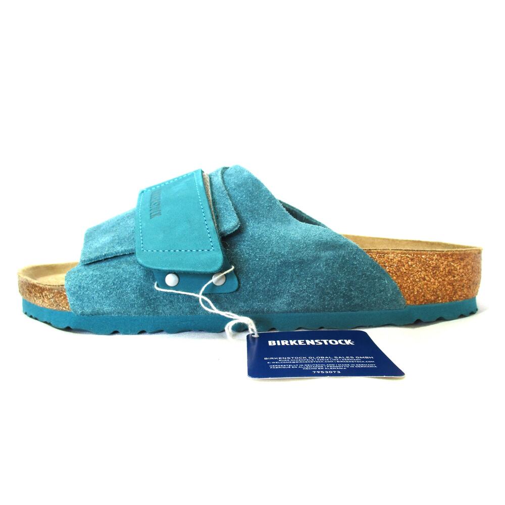 Nwd BIRKENSTOCK Turquoise Teal Suede Leather Slide Sandals Unisex M 9 / W 11 - Picture 5 of 14